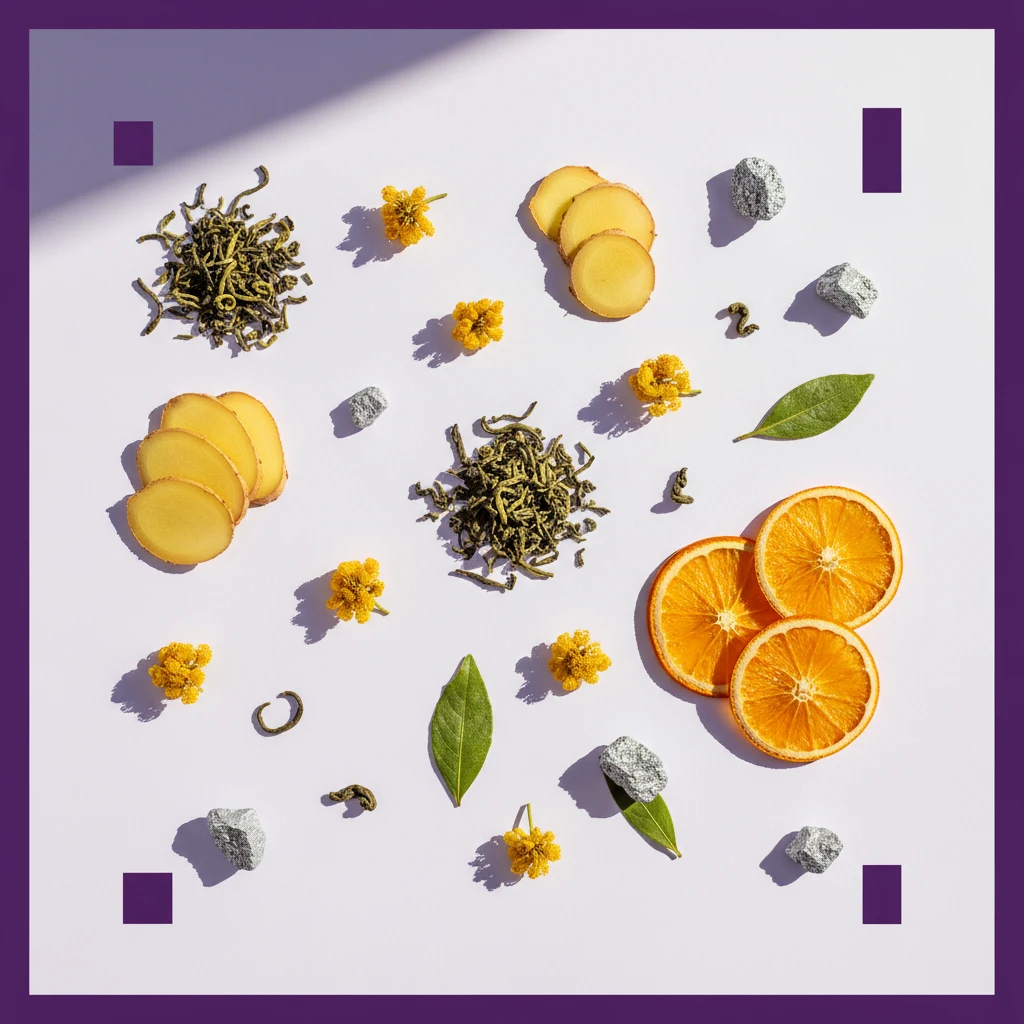 Groene thee extract supplement Nederland - platte lay van ingrediënten